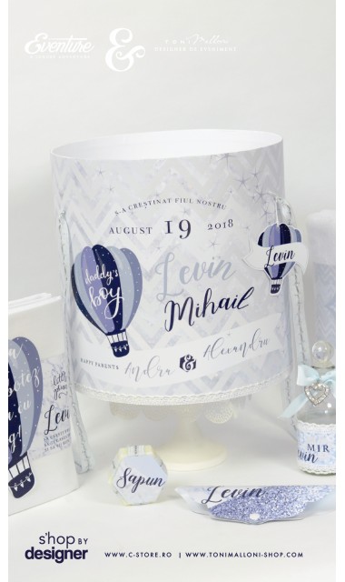 Trusou de botez pentru baieti cu baloane de aer si glitter silver, Daddy's Boy 3
